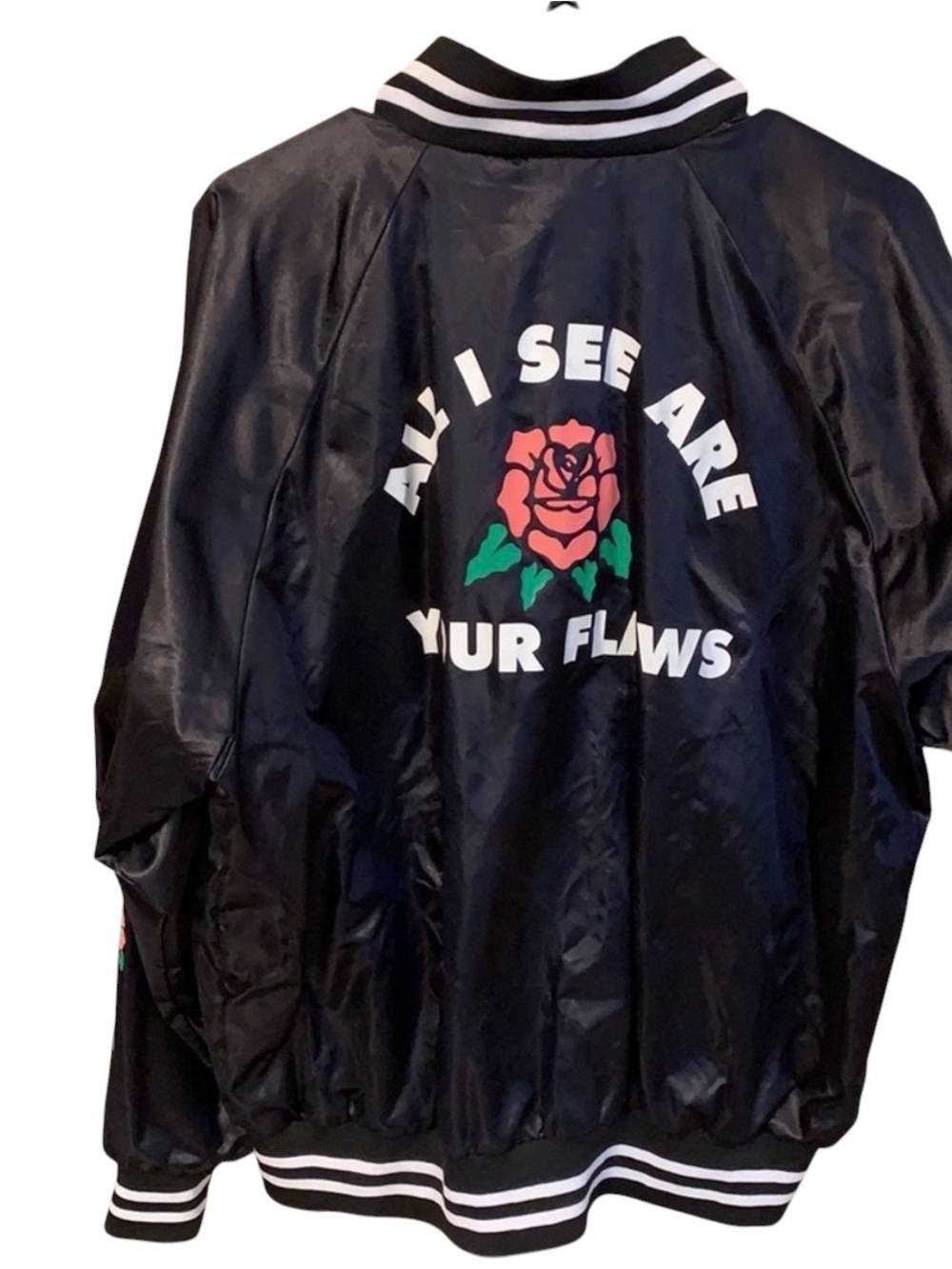 Flying Coffin All I See Are Your Flaws Rose Coach Jacket Black Unisex - Picture 3 of 10